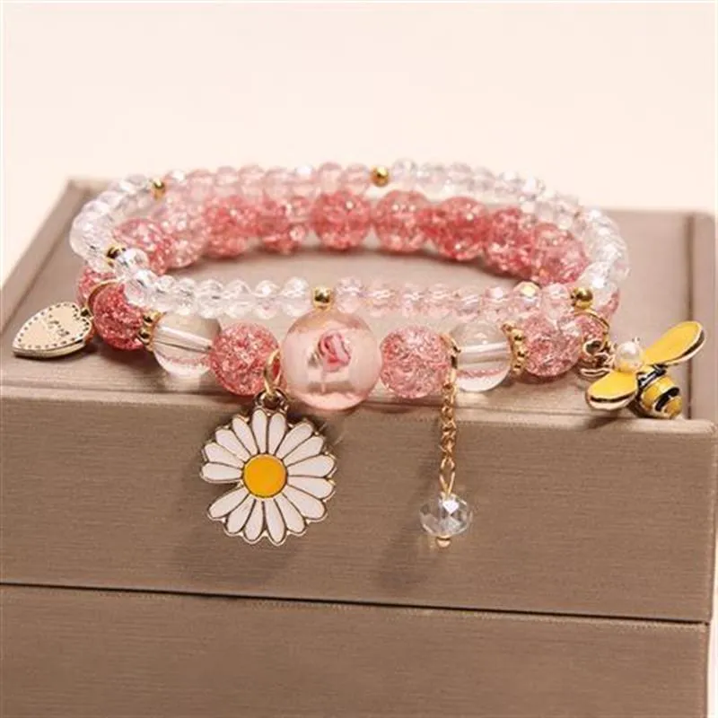 Korean Style Fashion Sweet Crystal Bracelets Girl Pendant Comb Student Girlfriend bread Bracelet for women gift for girl