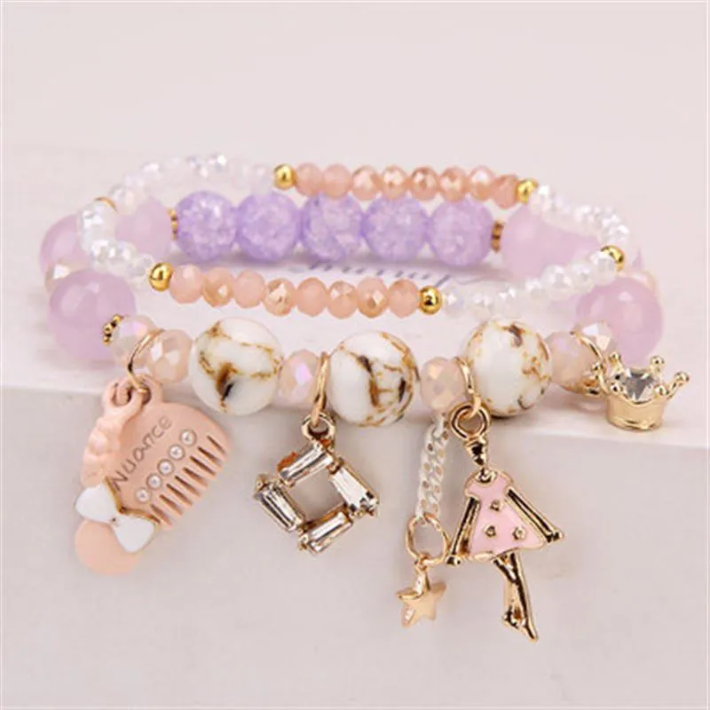 Korean Style Fashion Sweet Crystal Bracelets Girl Pendant Comb Student Girlfriend bread Bracelet for women gift for girl