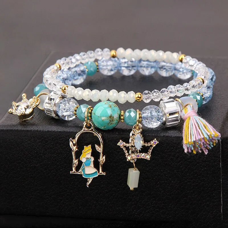 Korean Style Fashion Sweet Crystal Bracelets Girl Pendant Comb Student Girlfriend bread Bracelet for women gift for girl