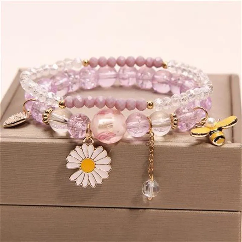 Korean Style Fashion Sweet Crystal Bracelets Girl Pendant Comb Student Girlfriend bread Bracelet for women gift for girl