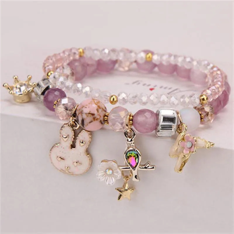 Korean Style Fashion Sweet Crystal Bracelets Girl Pendant Comb Student Girlfriend bread Bracelet for women gift for girl