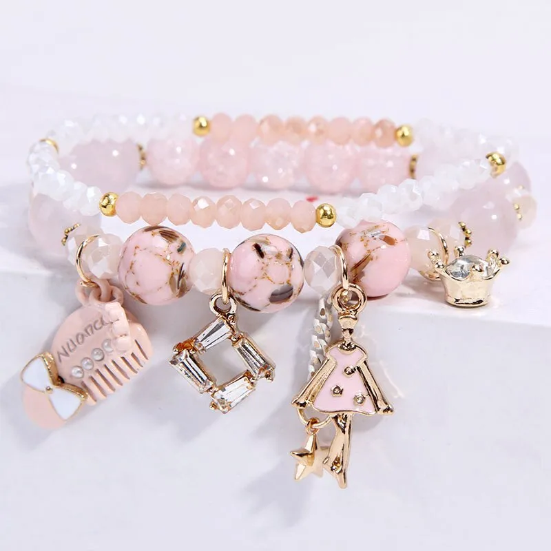 Korean Style Fashion Sweet Crystal Bracelets Girl Pendant Comb Student Girlfriend bread Bracelet for women gift for girl
