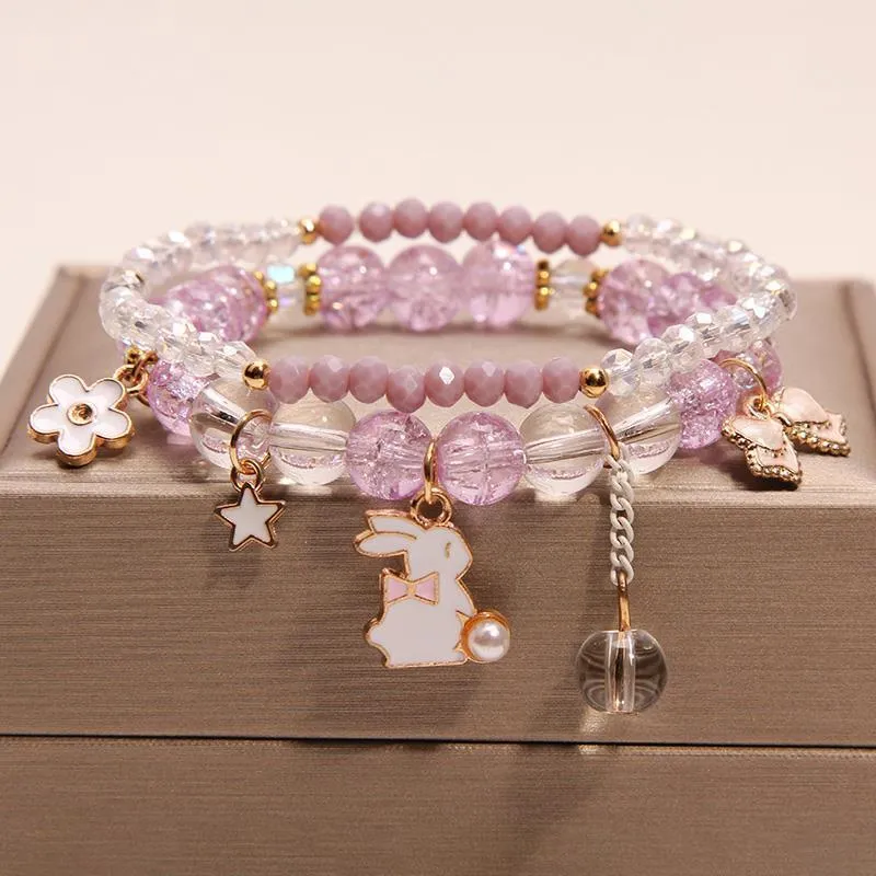 Korean Style Fashion Sweet Crystal Bracelets Girl Pendant Comb Student Girlfriend bread Bracelet for women gift for girl