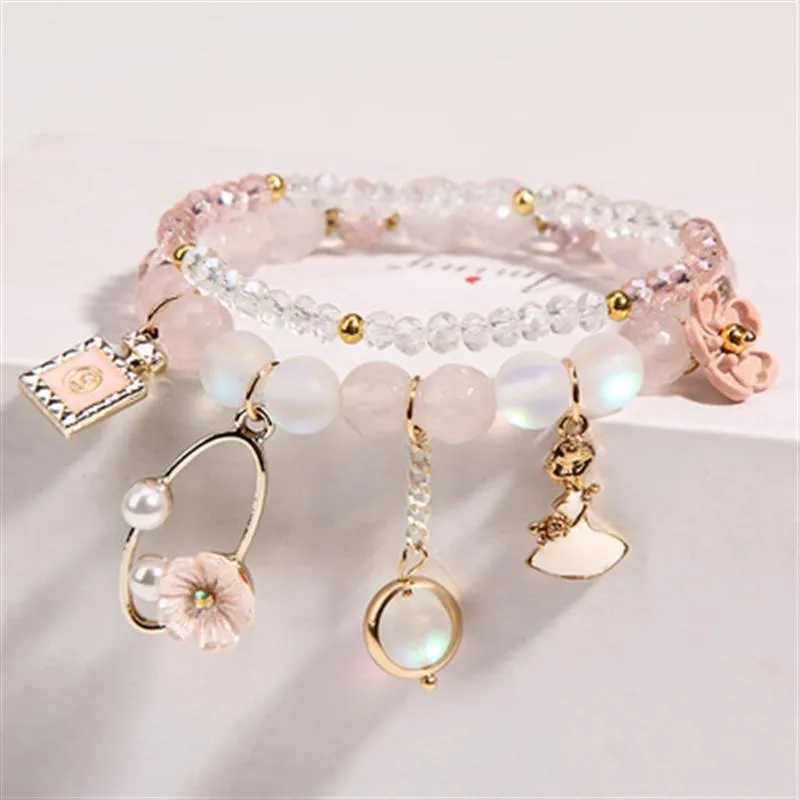 Korean Style Fashion Sweet Crystal Bracelets Girl Pendant Comb Student Girlfriend bread Bracelet for women gift for girl