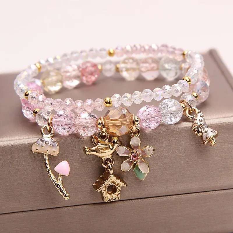 Korean Style Fashion Sweet Crystal Bracelets Girl Pendant Comb Student Girlfriend bread Bracelet for women gift for girl