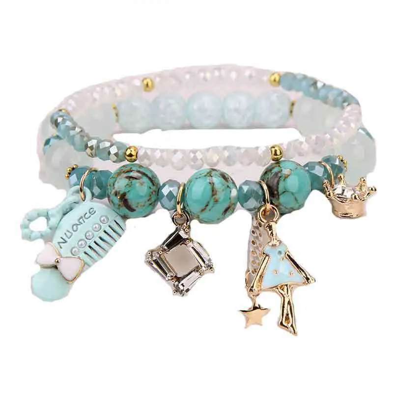 Korean Style Fashion Sweet Crystal Bracelets Girl Pendant Comb Student Girlfriend bread Bracelet for women gift for girl
