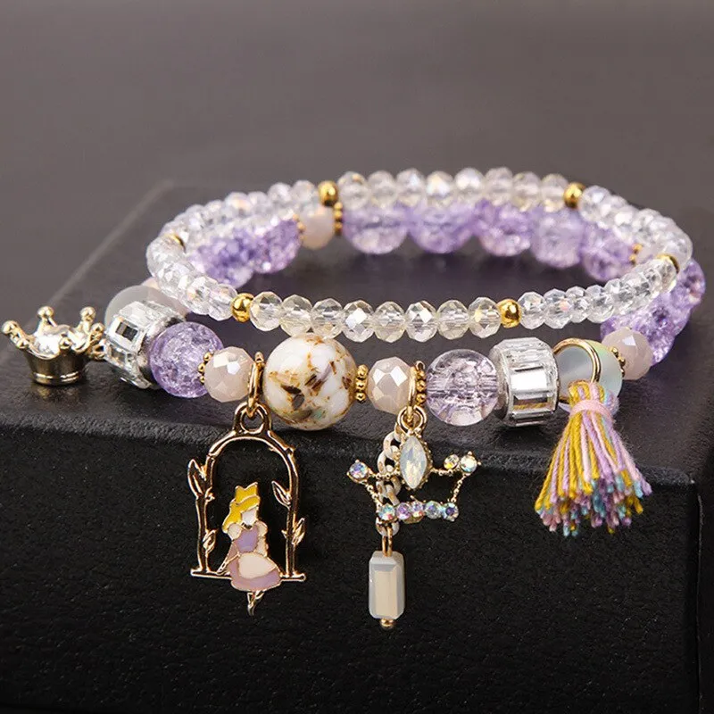 Korean Style Fashion Sweet Crystal Bracelets Girl Pendant Comb Student Girlfriend bread Bracelet for women gift for girl