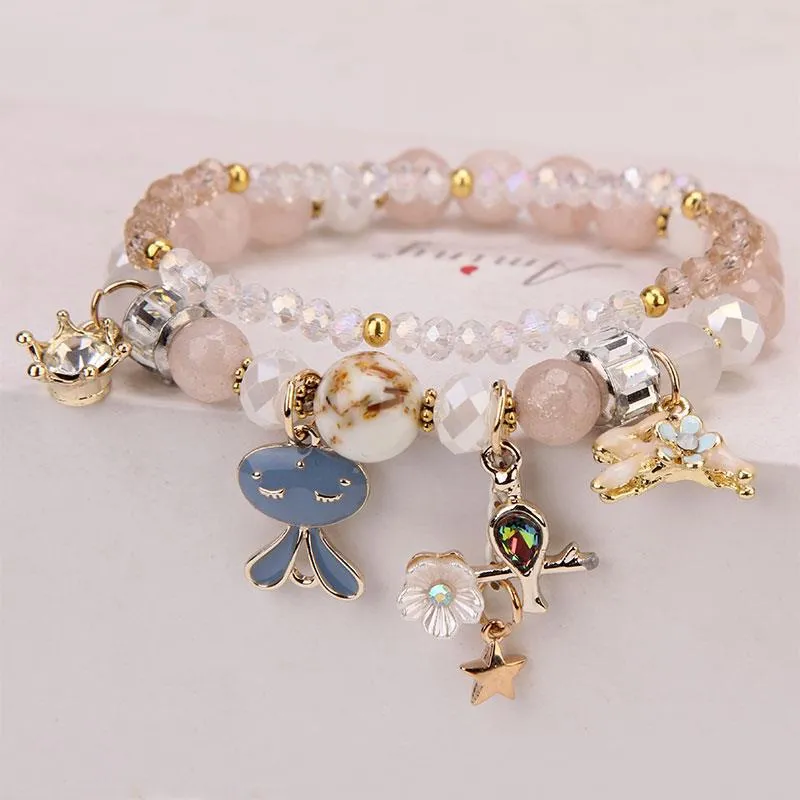 Korean Style Fashion Sweet Crystal Bracelets Girl Pendant Comb Student Girlfriend bread Bracelet for women gift for girl