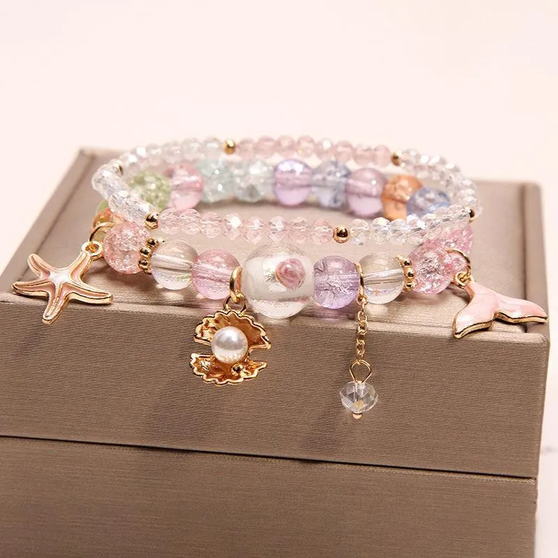 Korean Style Fashion Sweet Crystal Bracelets Girl Pendant Comb Student Girlfriend bread Bracelet for women gift for girl