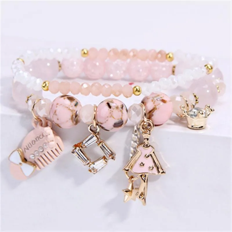 Korean Style Fashion Sweet Crystal Bracelets Girl Pendant Comb Student Girlfriend bread Bracelet for women gift for girl
