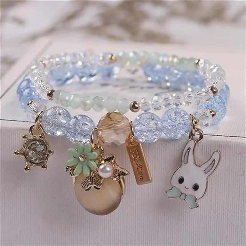Korean Style Fashion Sweet Crystal Bracelets Girl Pendant Comb Student Girlfriend bread Bracelet for women gift for girl