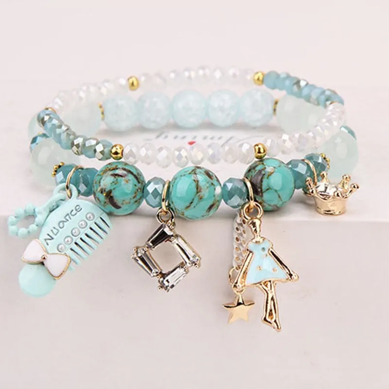 Korean Style Fashion Sweet Crystal Bracelets Girl Pendant Comb Student Girlfriend bread Bracelet for women gift for girl