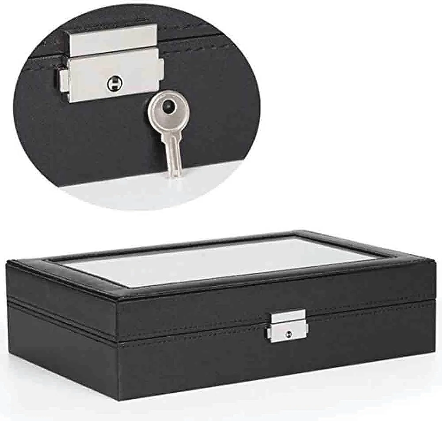KriShyam® Watch Box Organizer 8 Slot Watch 2 Slots Grids for Ring Stud Earrings Watches Storage Organizer Multipurpose Grids PU Leather Transparent Top Cover,Black