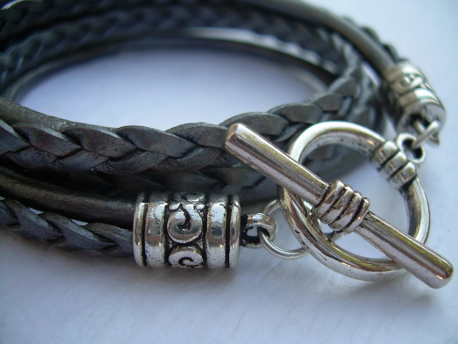 Leather Bracelets, Braided Leather Bracelets for Women, Leather Bracelets for Women, Women's Leather Bracelets, Silver, Grey, Bracelets