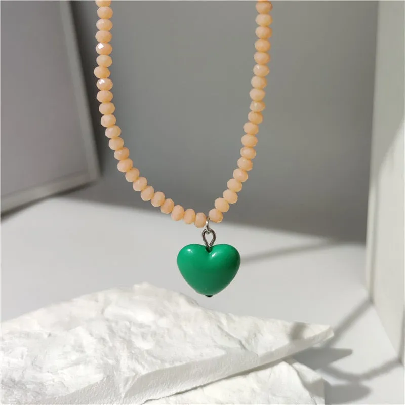Lorie Candy Color Sweet Heart Pendant Necklaces