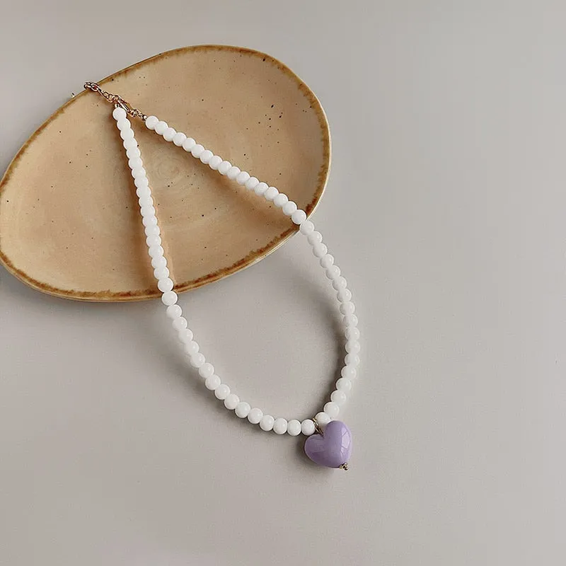 Lorie Candy Color Sweet Heart Pendant Necklaces