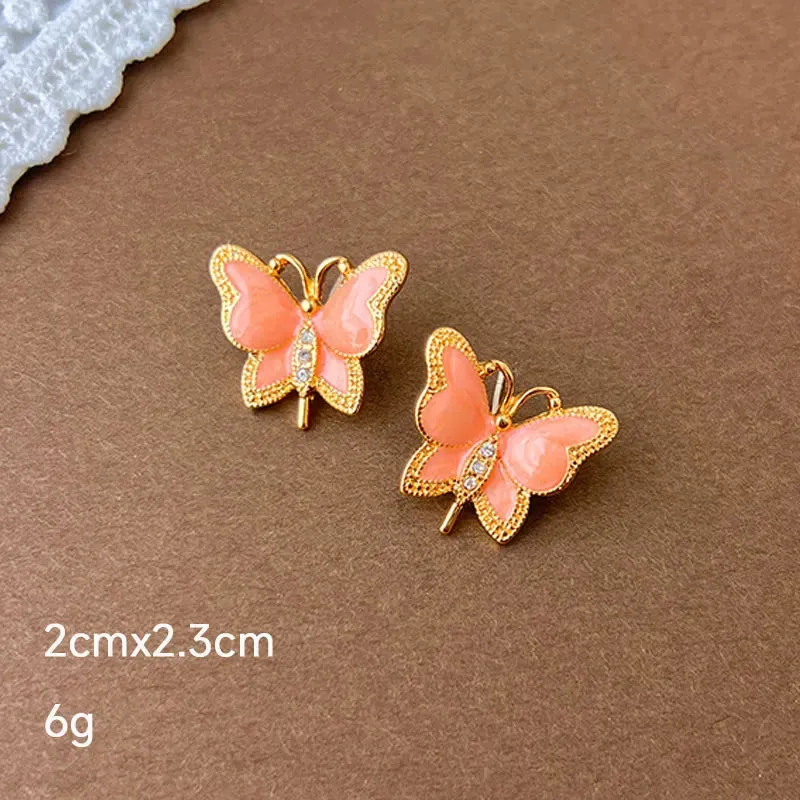 MAYTRENDS  -  Pink Dripping Glaze Flowers Pearl Heart Butterfly Metal Earrings for Women Girl Sweet Vintage Jewelry Gift