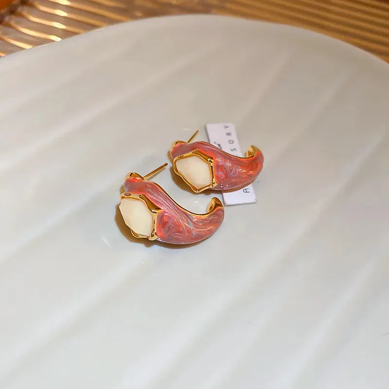 MAYTRENDS  -  Pink Dripping Glaze Flowers Pearl Heart Butterfly Metal Earrings for Women Girl Sweet Vintage Jewelry Gift