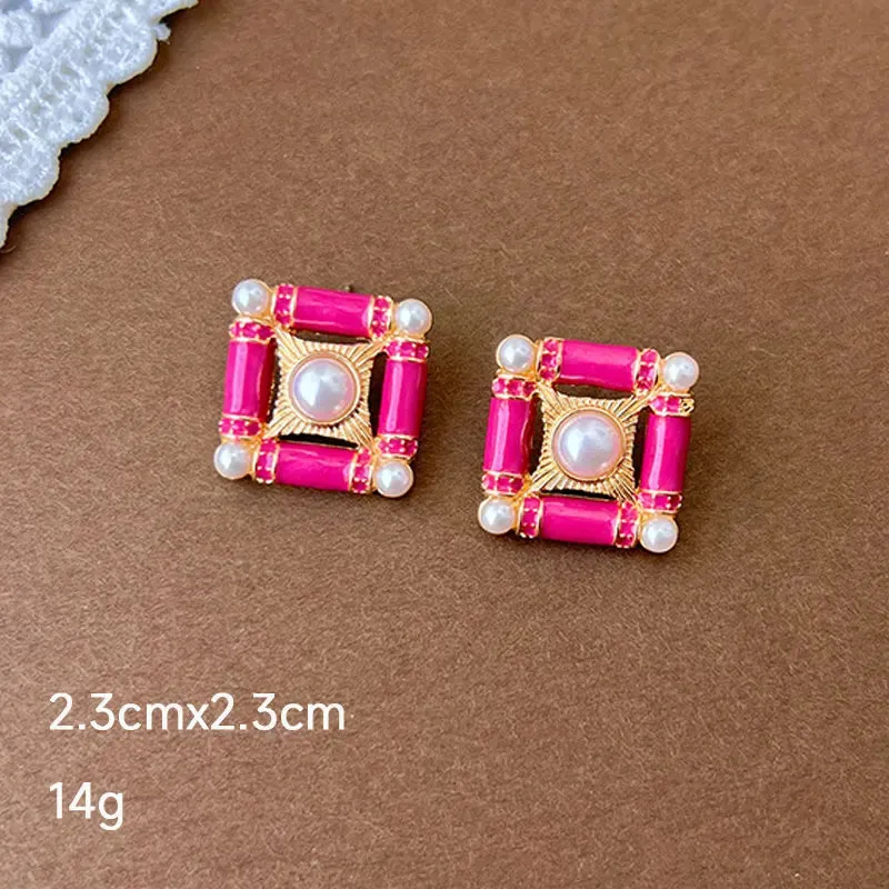 MAYTRENDS  -  Pink Dripping Glaze Flowers Pearl Heart Butterfly Metal Earrings for Women Girl Sweet Vintage Jewelry Gift