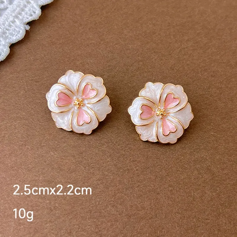 MAYTRENDS  -  Pink Dripping Glaze Flowers Pearl Heart Butterfly Metal Earrings for Women Girl Sweet Vintage Jewelry Gift