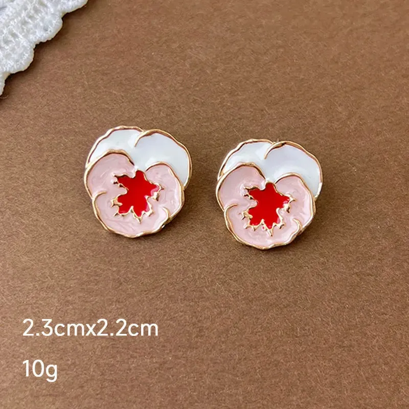 MAYTRENDS  -  Pink Dripping Glaze Flowers Pearl Heart Butterfly Metal Earrings for Women Girl Sweet Vintage Jewelry Gift
