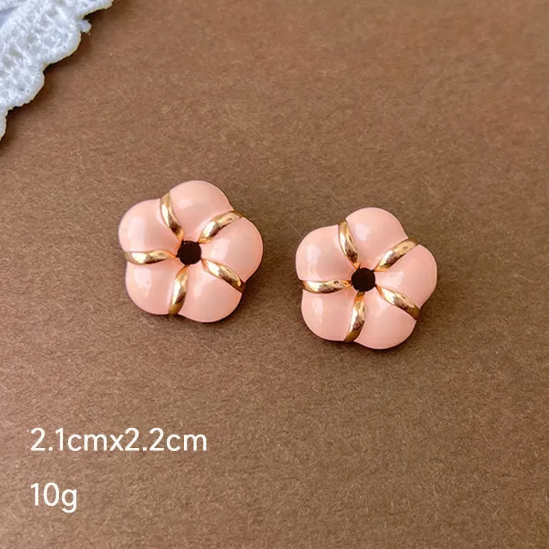MAYTRENDS  -  Pink Dripping Glaze Flowers Pearl Heart Butterfly Metal Earrings for Women Girl Sweet Vintage Jewelry Gift