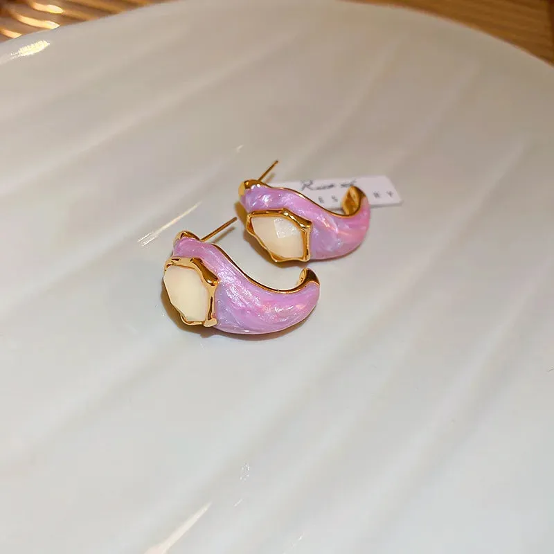 MAYTRENDS  -  Pink Dripping Glaze Flowers Pearl Heart Butterfly Metal Earrings for Women Girl Sweet Vintage Jewelry Gift
