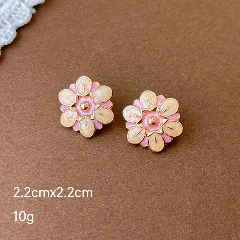 MAYTRENDS  -  Pink Dripping Glaze Flowers Pearl Heart Butterfly Metal Earrings for Women Girl Sweet Vintage Jewelry Gift