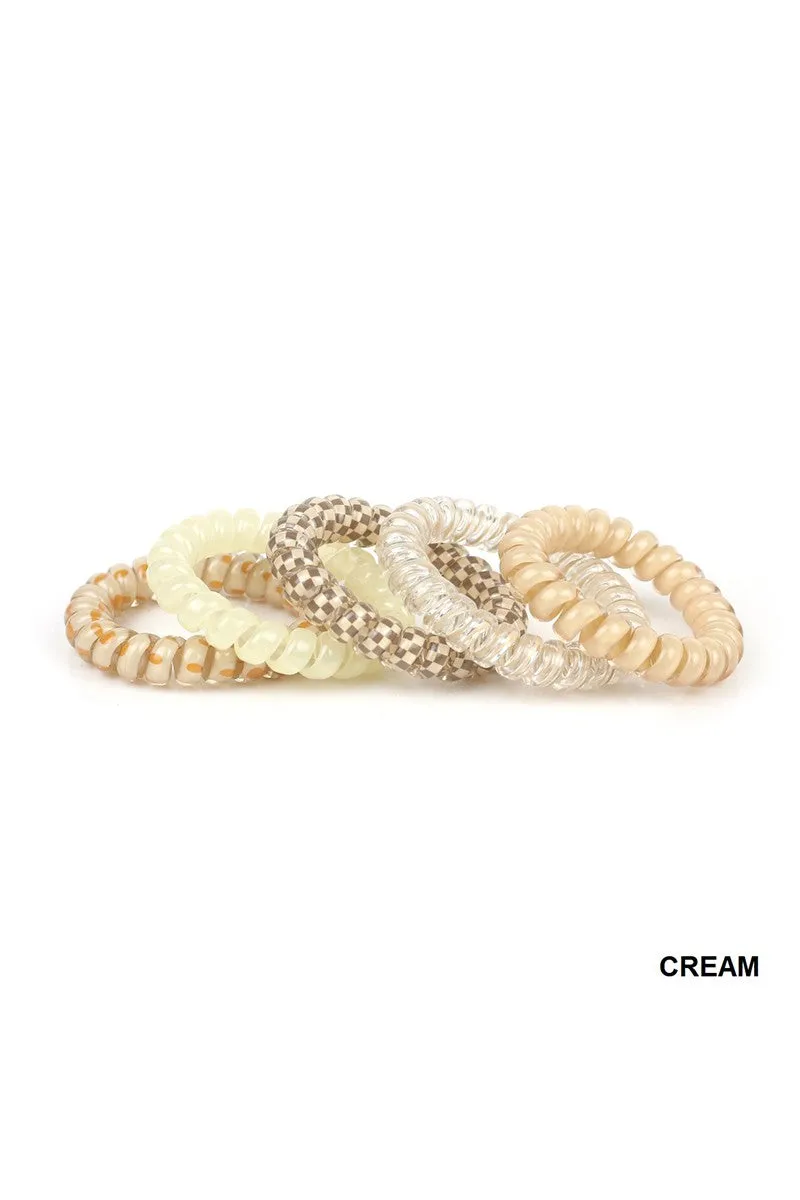MIX OF 5, SOLID FLOWER CHECKER HAIR COIL TIES