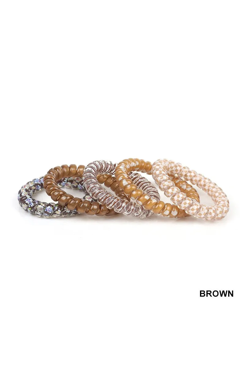 MIX OF 5, SOLID FLOWER CHECKER HAIR COIL TIES