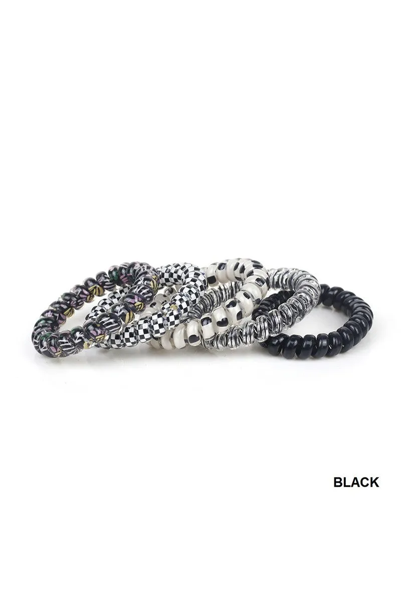 MIX OF 5, SOLID FLOWER CHECKER HAIR COIL TIES