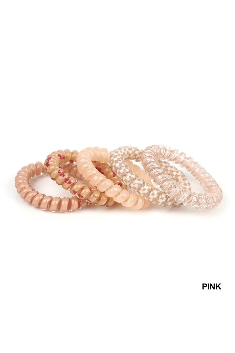 MIX OF 5, SOLID FLOWER CHECKER HAIR COIL TIES