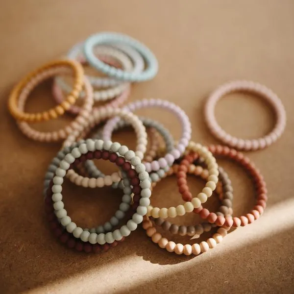 Mushie Silicone Pearl Teether Bracelets Lilac/Cyan/Soft Peach
