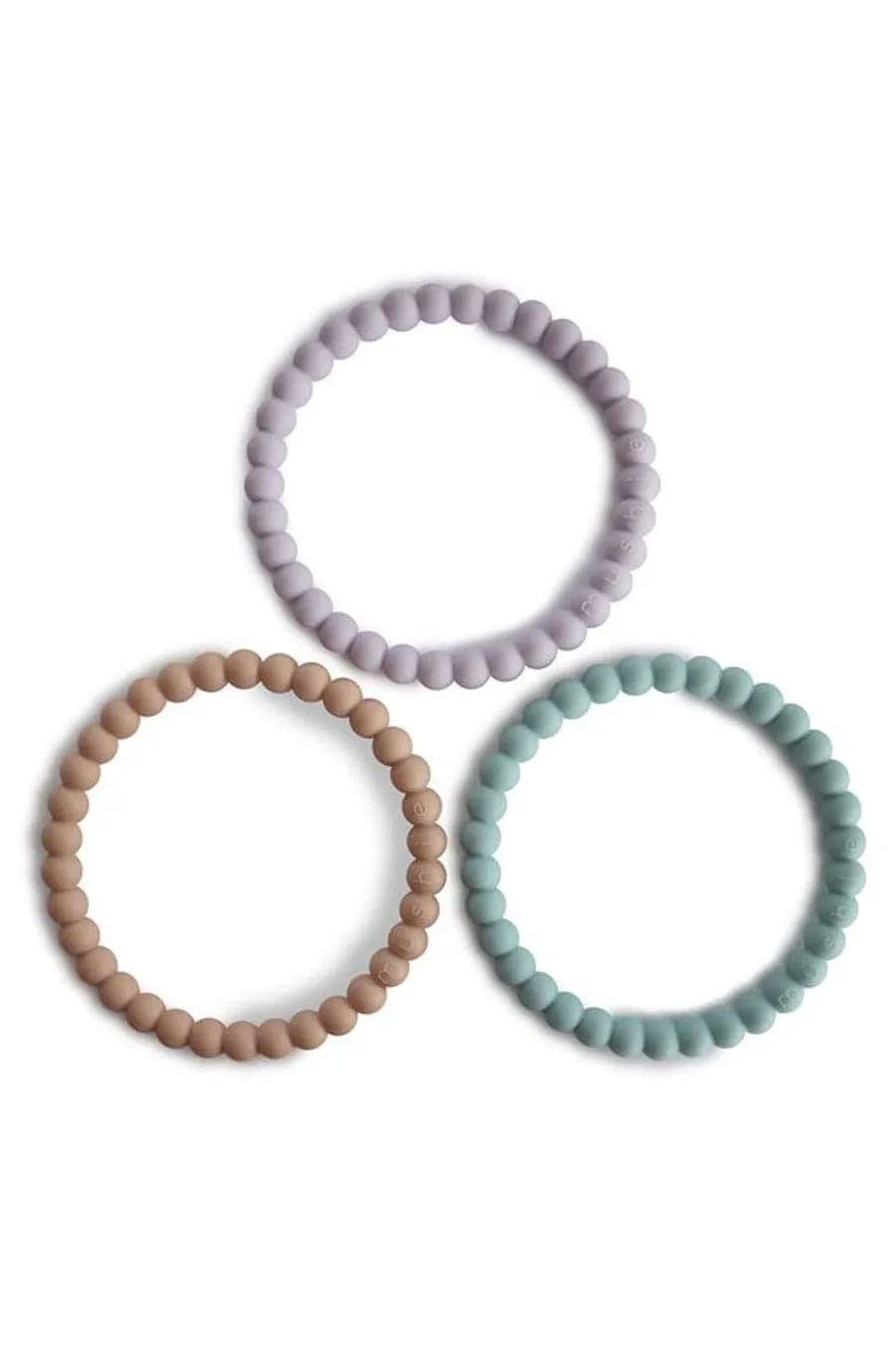 Mushie Silicone Pearl Teether Bracelets Lilac/Cyan/Soft Peach