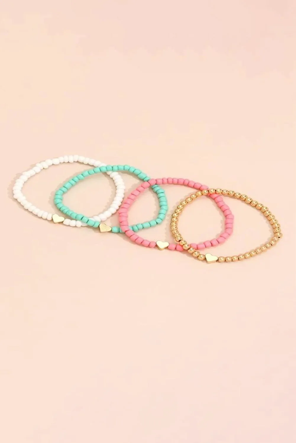 Pink Heart Beaded Multi Layered Bracelet Set