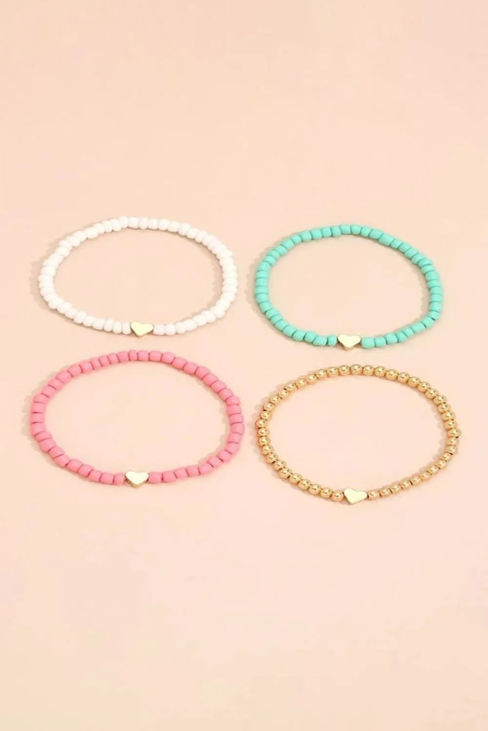Pink Heart Beaded Multi Layered Bracelet Set