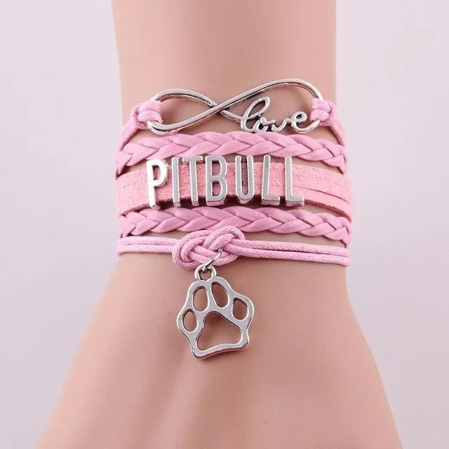 Pitbull Paw Rope Leather Bracelet