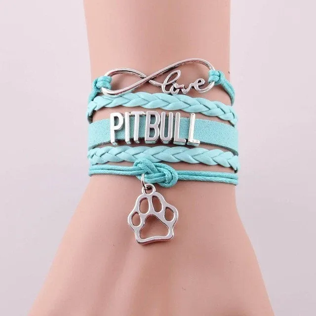 Pitbull Paw Rope Leather Bracelet