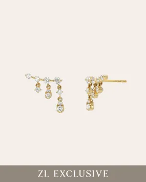 Prong Diamond Drop Chain Stud Earrings
