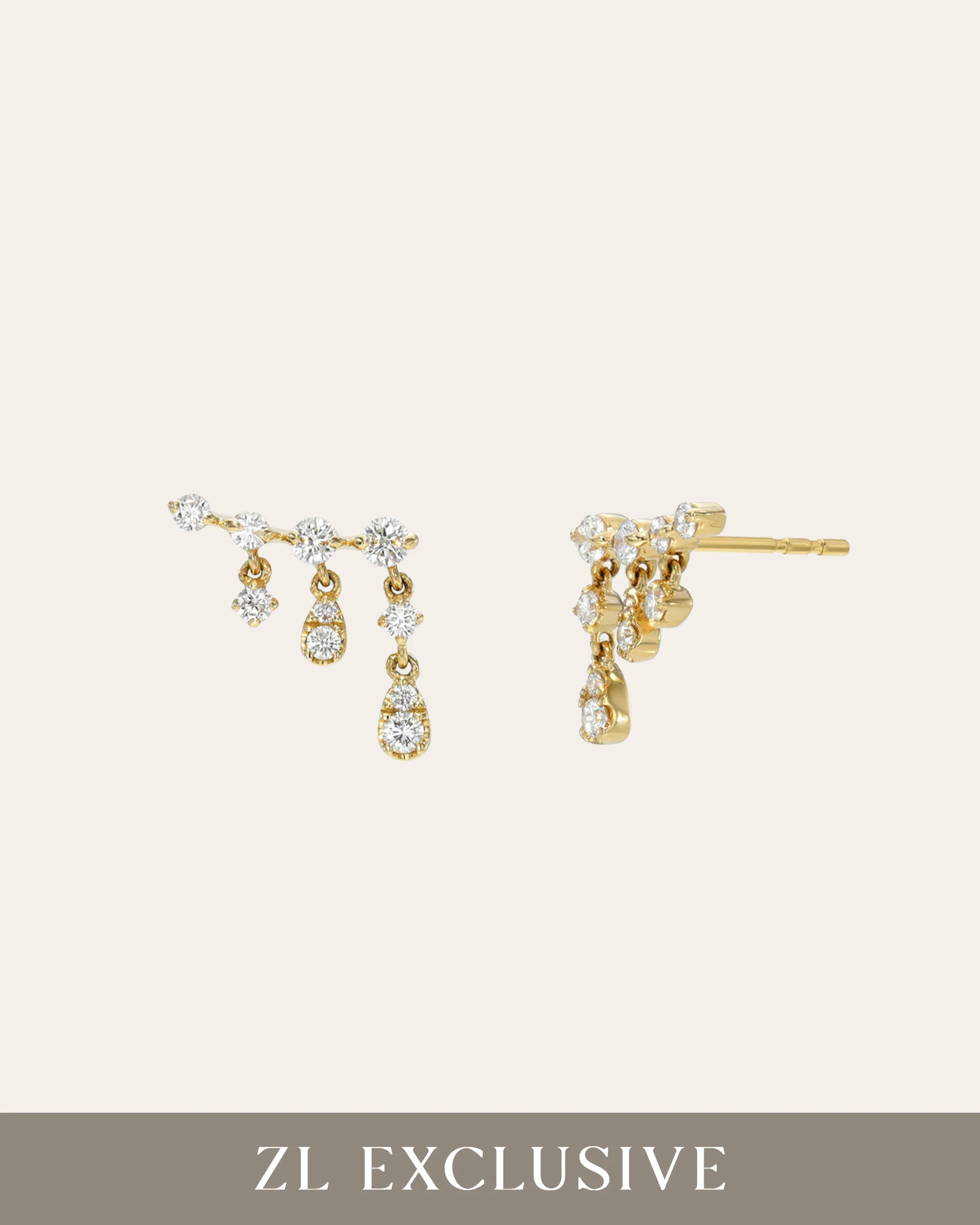Prong Diamond Drop Chain Stud Earrings