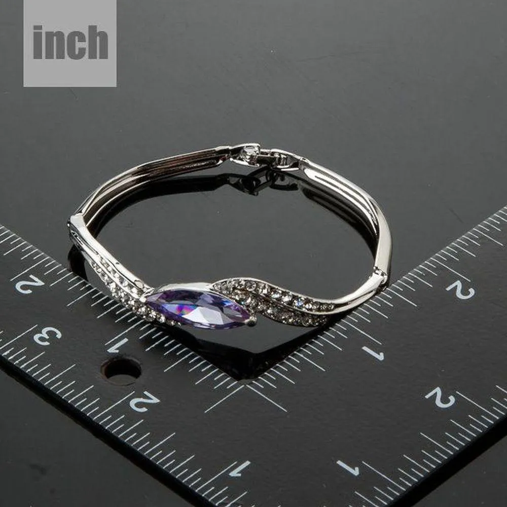 Purple Leaf Diamante Bangle Bracelet