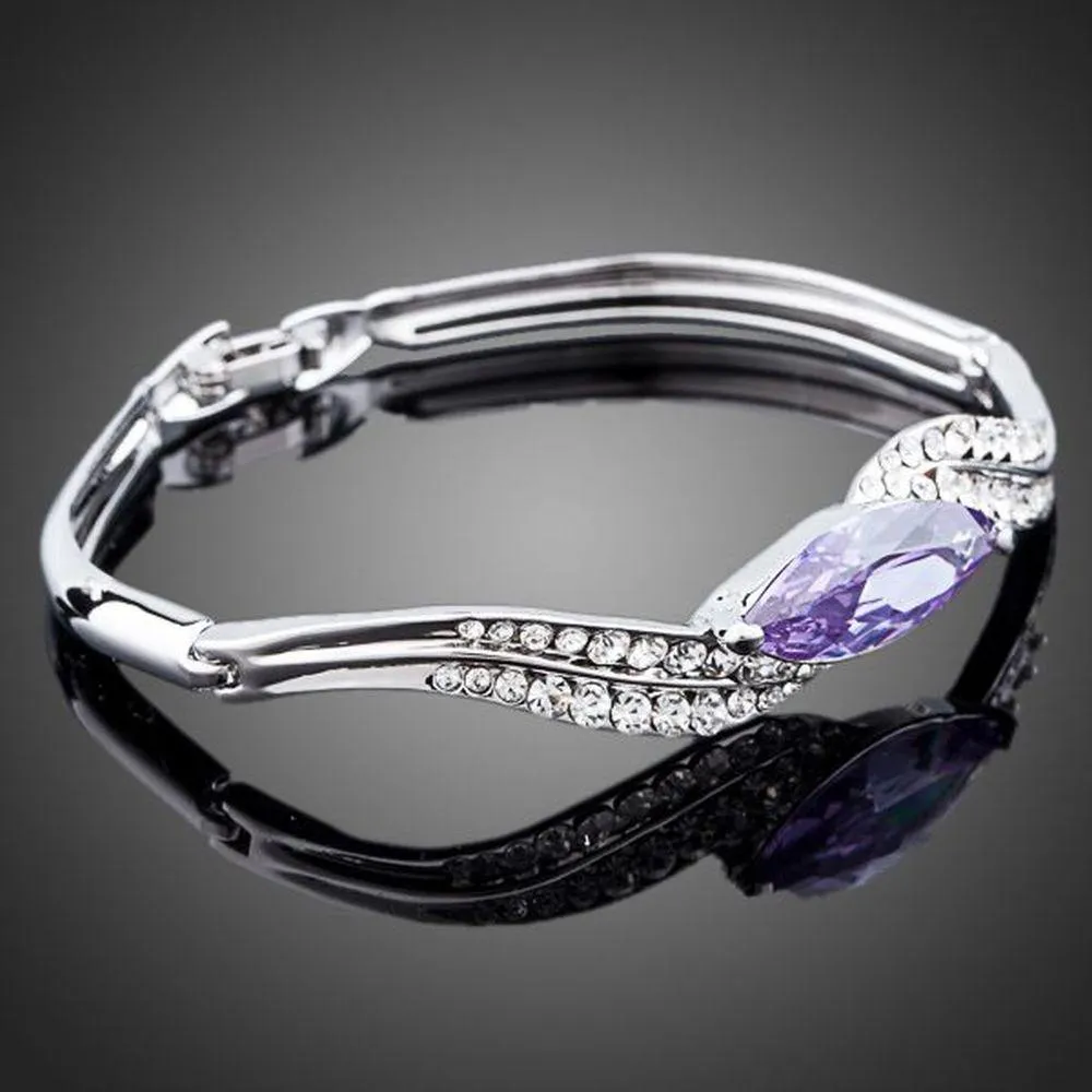 Purple Leaf Diamante Bangle Bracelet