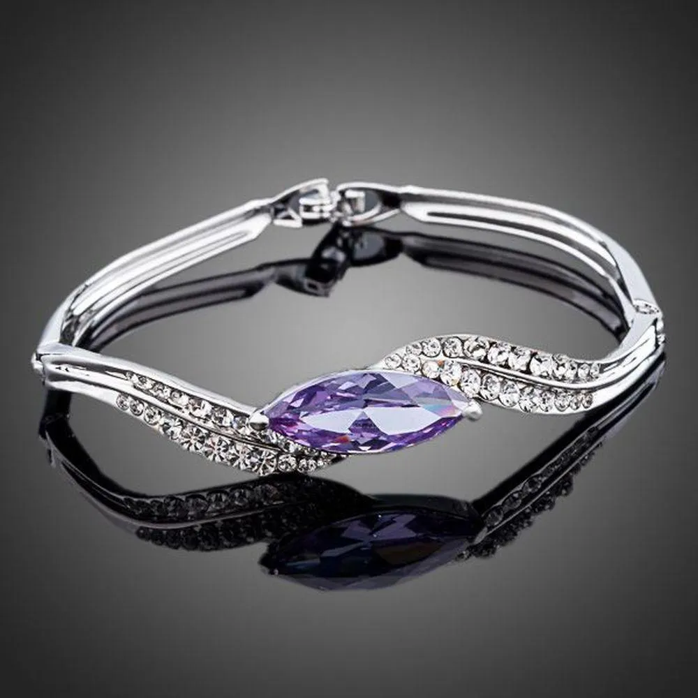 Purple Leaf Diamante Bangle Bracelet