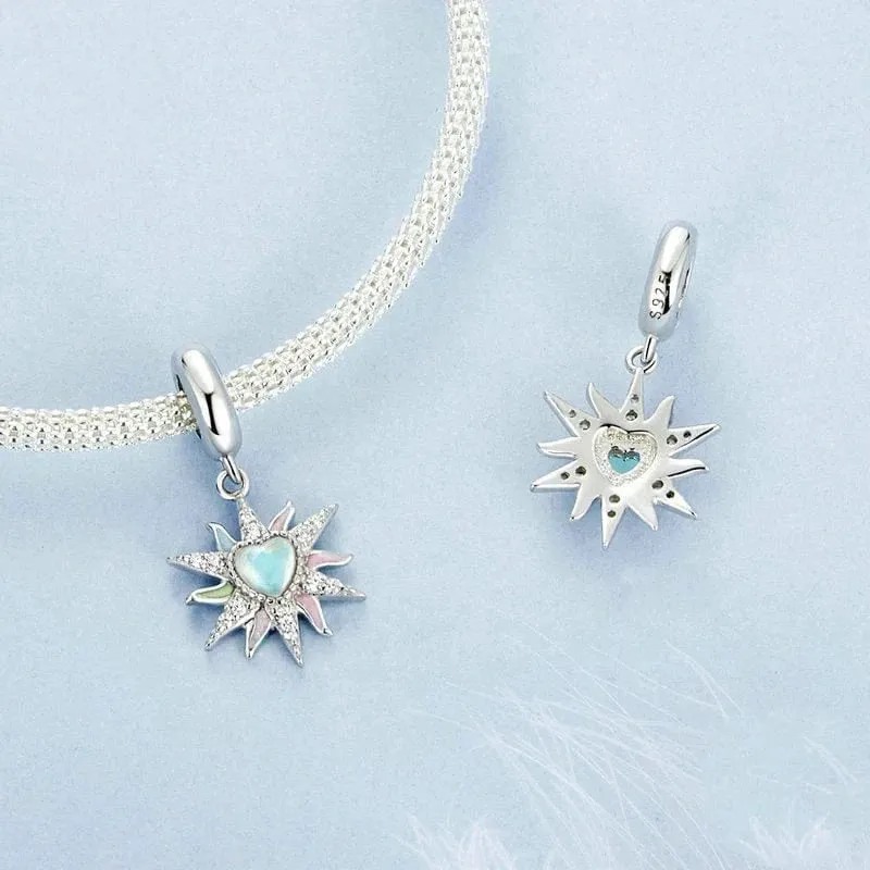 Radiant Sunburst with Opal Heart and Pastel Accents Dangle Charm