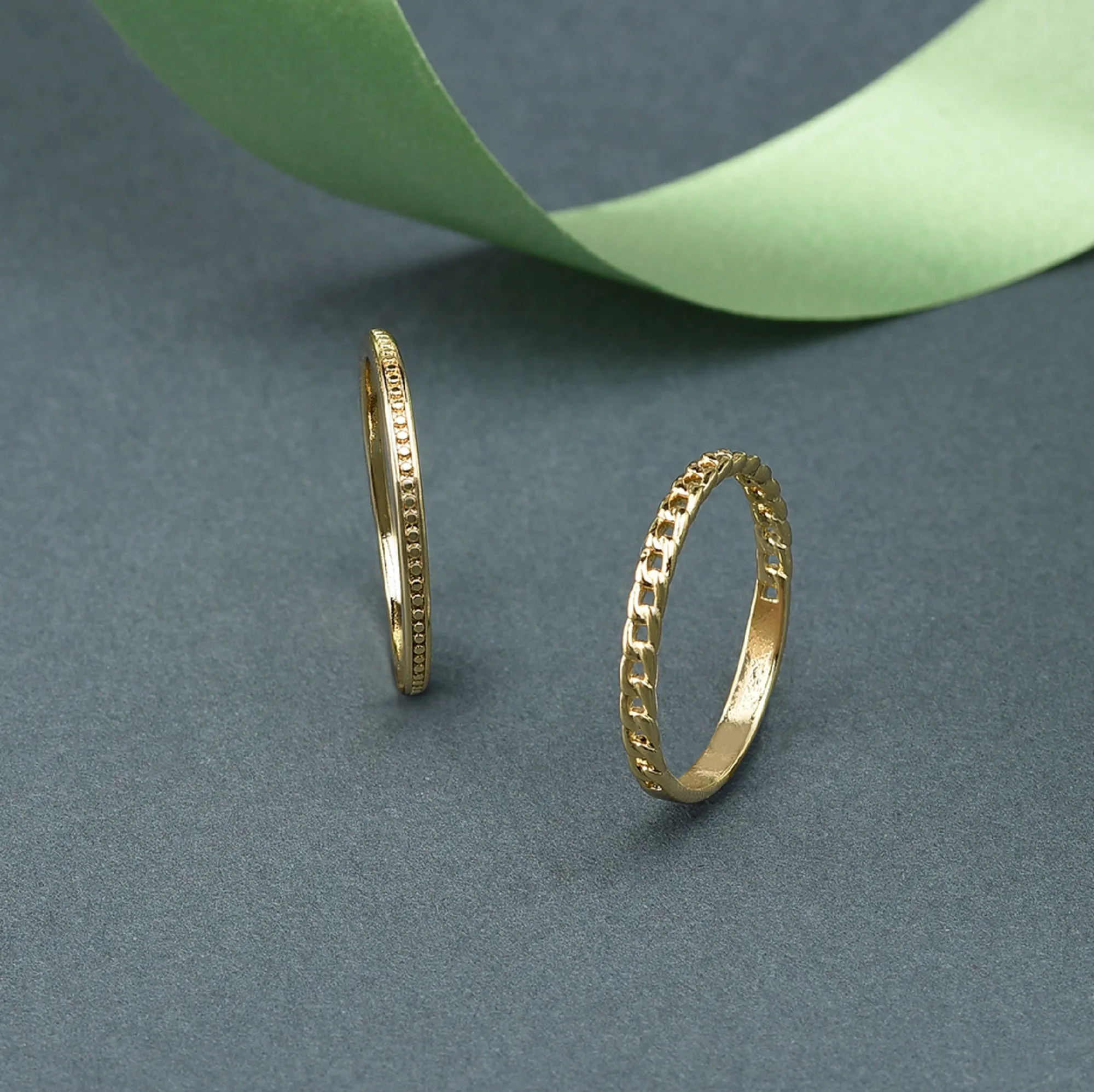 Real Gold Plated set of 2 Chain Stacking Rings For Women By Accessorize London-Medium