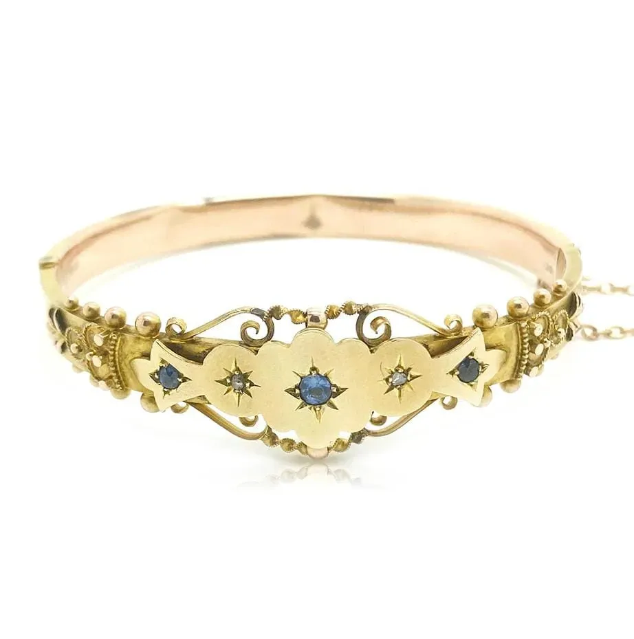Reserved - Antique Edwardian 1906 Sapphire diamond Bangle Bracelet