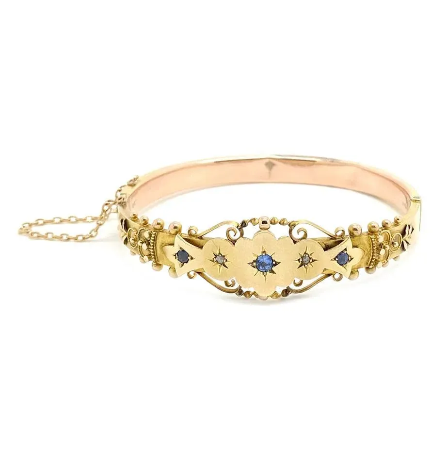Reserved - Antique Edwardian 1906 Sapphire diamond Bangle Bracelet