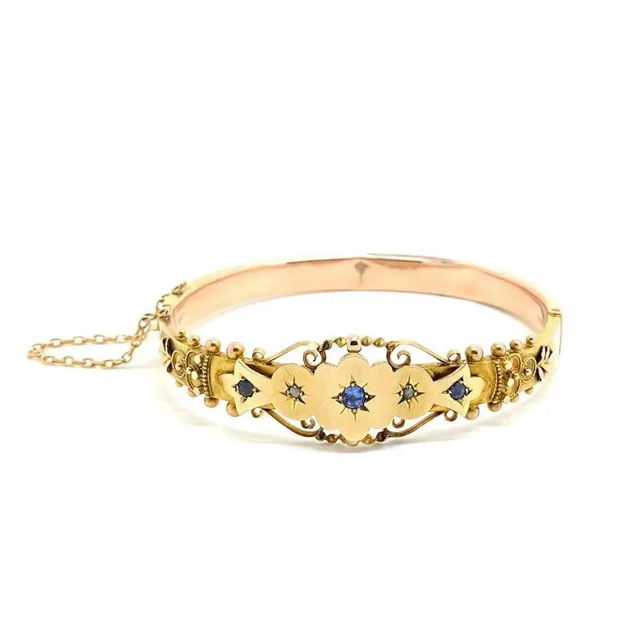 Reserved - Antique Edwardian 1906 Sapphire diamond Bangle Bracelet