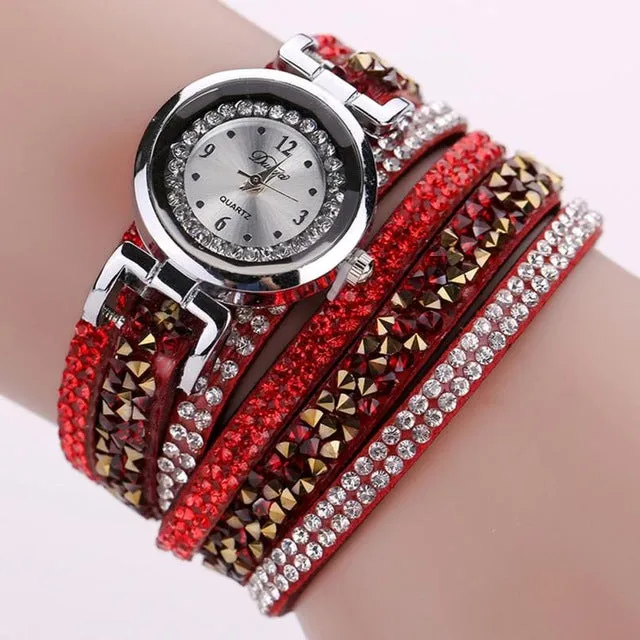 Retro Diamonds Bracelet Watch Women Fashion Leather Wrap Dress Watches Ladies Luxury Design Quartz Wrist Watch Relogio Reloj #JO