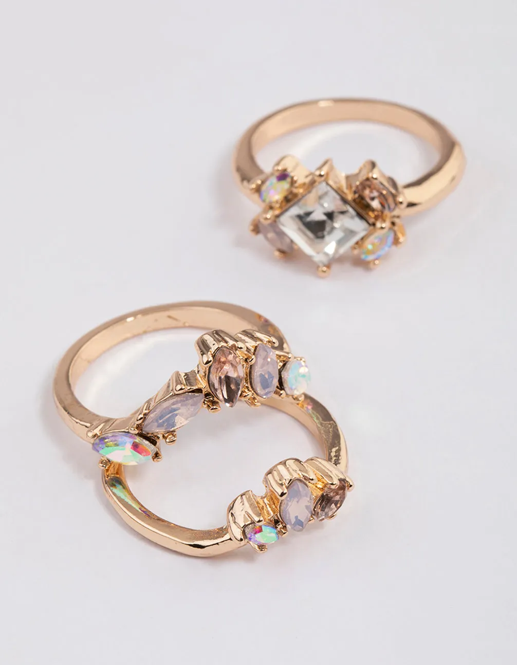 Rose Gold Opal Embellished Ring Pack